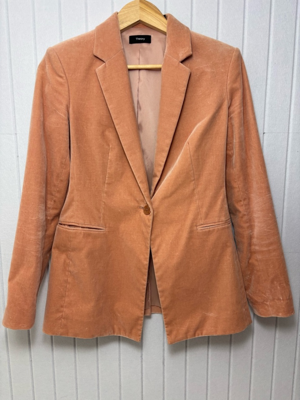 Theory Women's Peach Velvet Single-Button Blazer Size 6